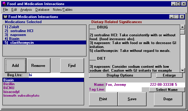 Sample screen: Selecting drugs for the report